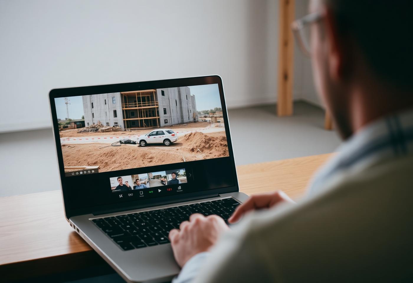 Remote owner reviewing a site walkthrough video on a laptop