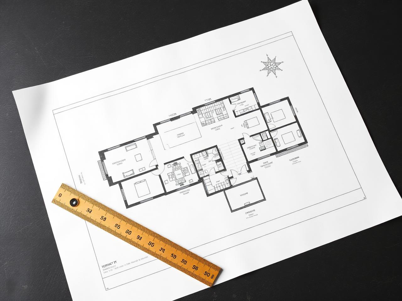 Residential floor plan drawing with scale ruler